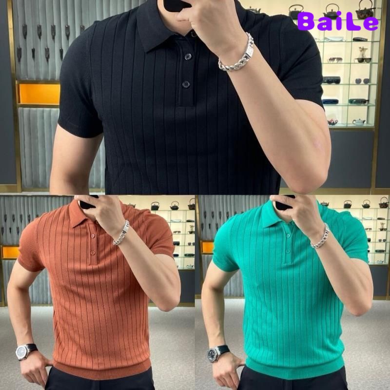 Áo Thun polo Dệt Kim Ngắn Tay Thời Trang Cao Cấp Cho Nam