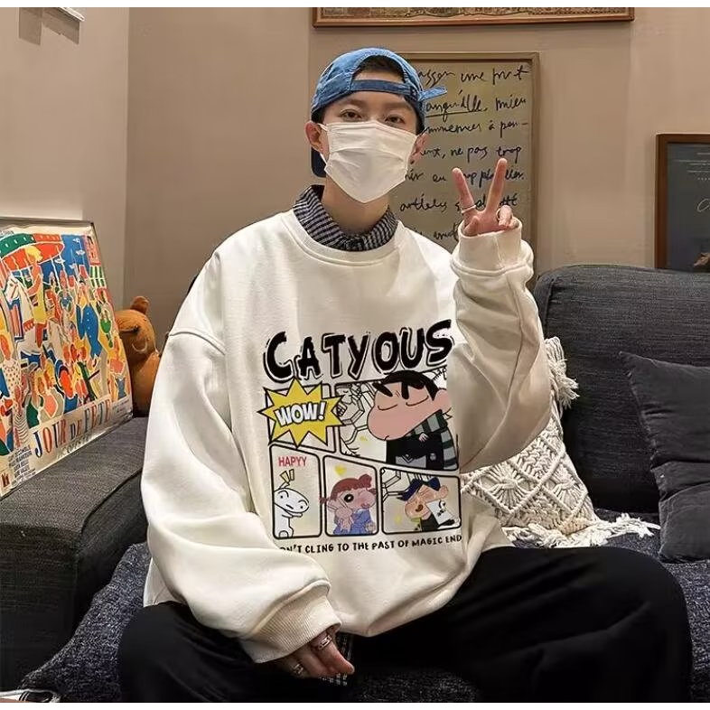 Áo sweater nam bigsize có size lớn M-8XL Áo Sweater cotton Tay Dài Dáng Rộng In Hình Cậu Bé Bút Chì Shin Phong Cách Hàn Quốc Thời Trang Cho Nam Và Nữ