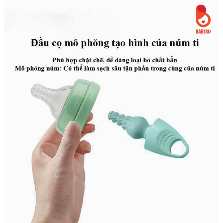 Cọ Rửa Bình Sữa Moonship 5 Chi Tiết Cho Bé, Cọ Bình Silicon Babibu