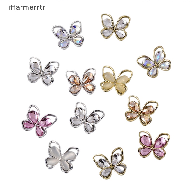 Set 5 Phụ Kiện Đính Trang Trí Móng Tay Hình Bướm 3d Bằng Hợp Kim Kích Thước 14.5x13mm