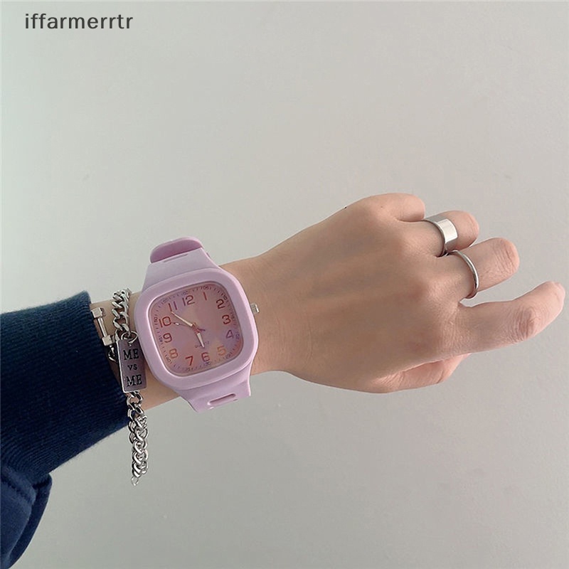 Đồng Hồ Đeo Tay Kỹ Thuật Số Hình Vuông Dây Cao Su Chống Nước Thời Trang Cho Nữ hye