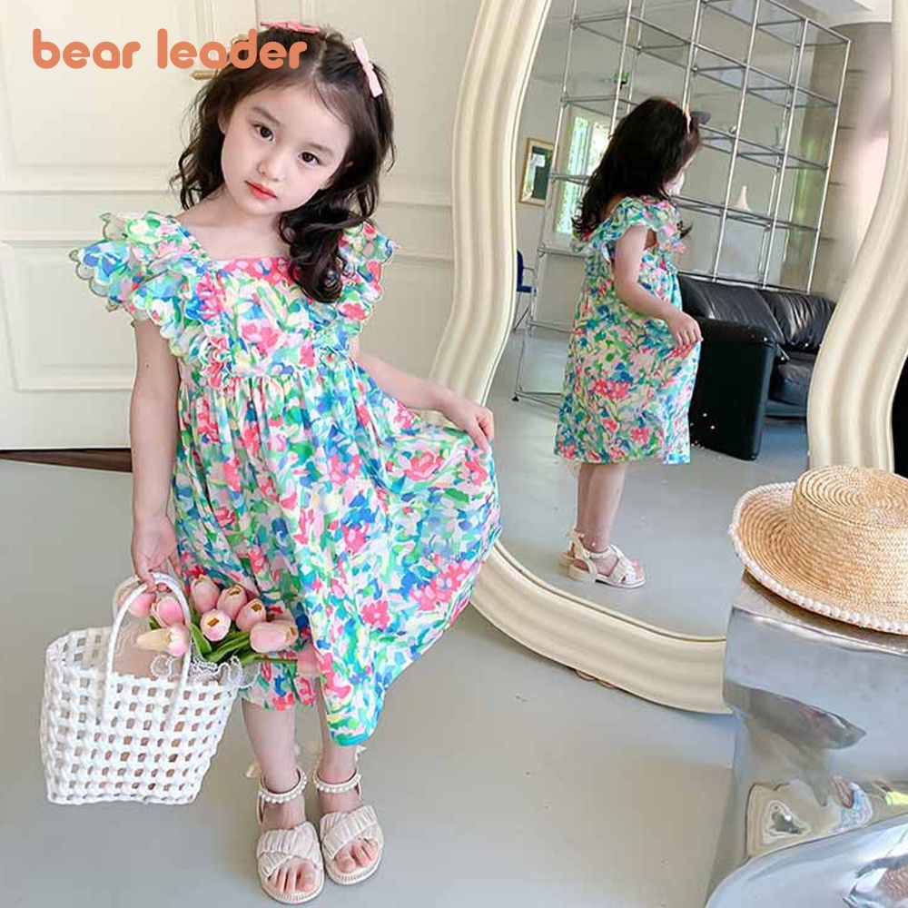 BEAR LEADER Đầm Công Chúa Phối Ren Hoa Cho Bé Gái 3-7 Tuổi