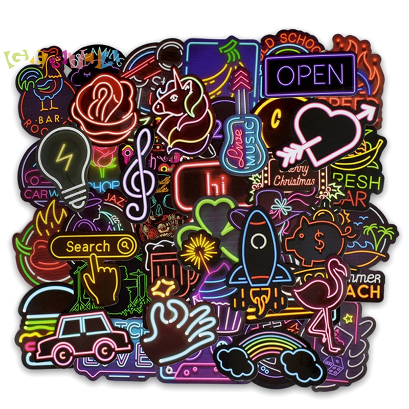 Bộ 50 Đèn neon Dễ Thương Dùng Trang Trí Vali / laptop / guitar Áo Thun In Chữ Thời Trang Năng Động Cho Nữ