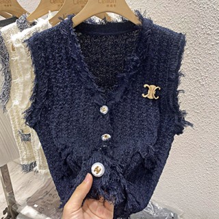 Áo Khoác Len Sát Nách Cổ Chữ v Phối Tua Rua Thời Trang Mùa Thu Cho Nữ