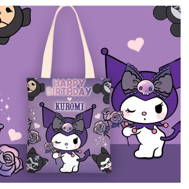 Sanrio Túi vải Hai Mặt Họa Tiết Hoạt Hình melody Dễ Thương Có Khóa Kéo h0051