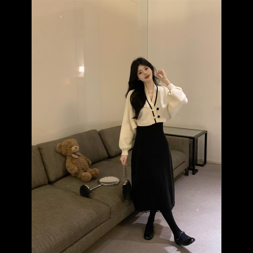 Set Áo Khoác cardigan Dệt Kim Cài Nút Phong Cách Trung Hoa Thời Trang Thu Đông Mới