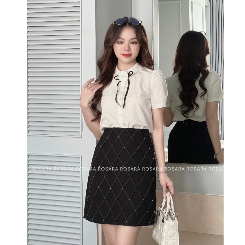 Chân Váy Đen Đính Đá Dáng Ngắn Đan Ô Thời Trang Nữ Rosara CV43