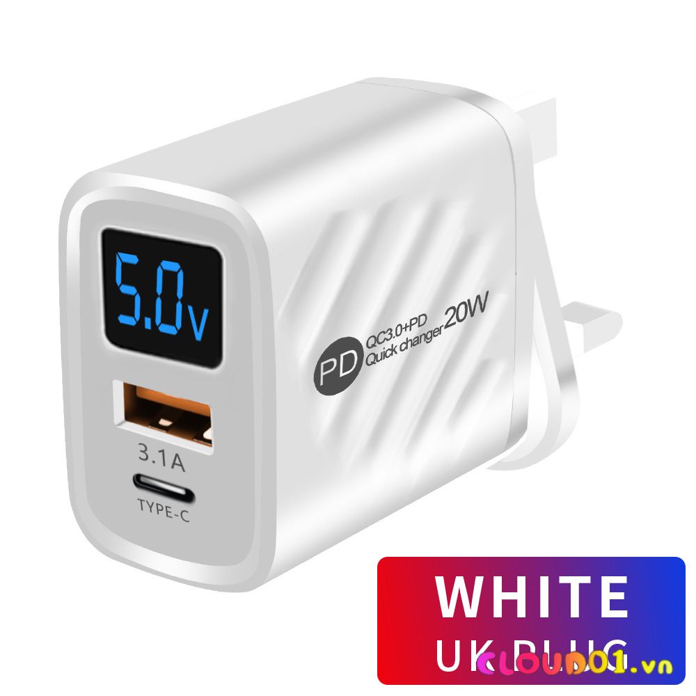 Us Eu Usb+type-c Màn hình kỹ thuật số Điện thoại di động Đầu sạc nhanh/ 5v2.4a Sạc nhanh Bộ sạc USB/qc3.0 Type C Bộ sạc treo tường du lịch CUD01