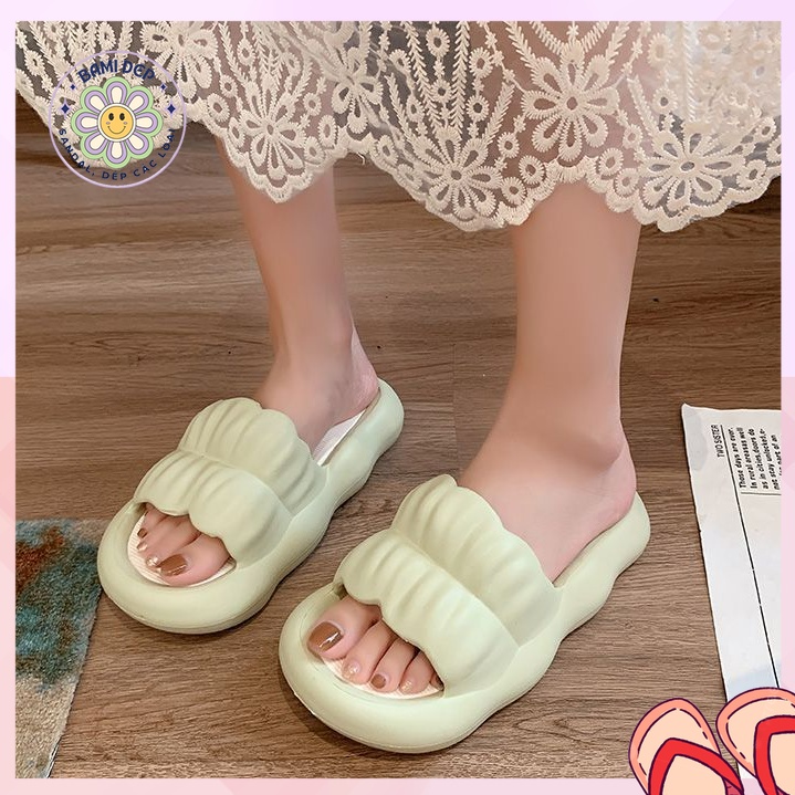 Dép Bánh Mì Nữ Đế Mềm Êm Chân Quai Ngang Nhún Cánh Hoa Màu Pastel Đi Trong Nhà Hot Trend