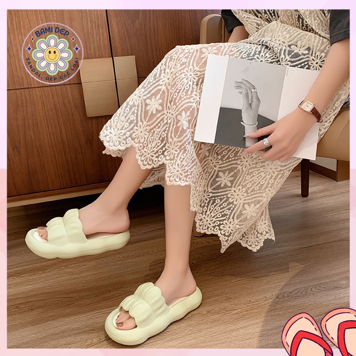 Dép Bánh Mì Nữ Đế Mềm Êm Chân Quai Ngang Nhún Cánh Hoa Màu Pastel Đi Trong Nhà Hot Trend