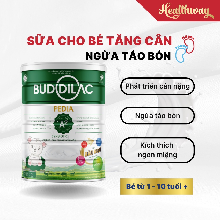 Sữa bột Buddilac Pedia hỗ trợ phát triển cân nặng, chống táo bón cho bé 900g