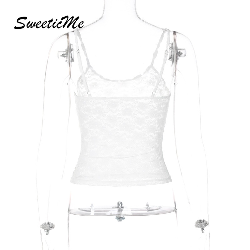 Áo tank Top Hai Dây Phối Ren Xuyên Thấu Màu Trơn Thời Trang Mới 2023