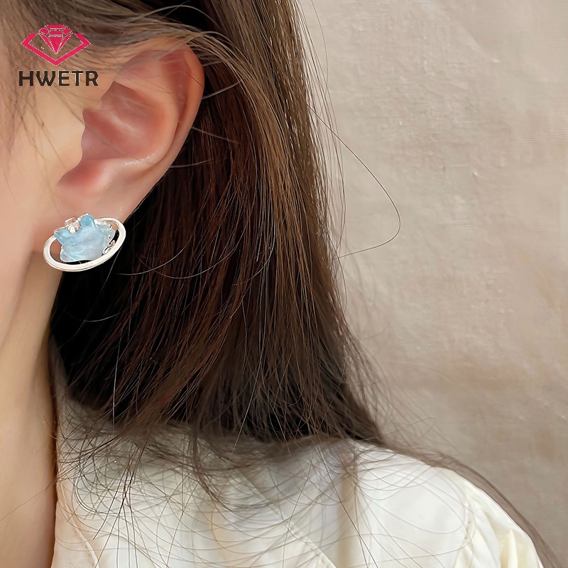 Khuyên Tai Đính Đá Pha Lê Xanh Dương Hình Ngôi Sao Hành Tinh Ngọt Ngào Thời Trang Cho Nữ Mới