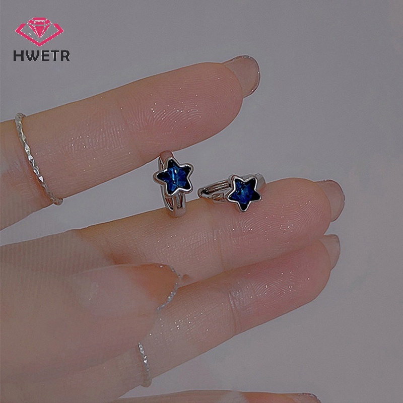 Khuyên Tai Tròn Hình Ngôi Sao Màu Xanh Dương y2k Thời Trang Mới