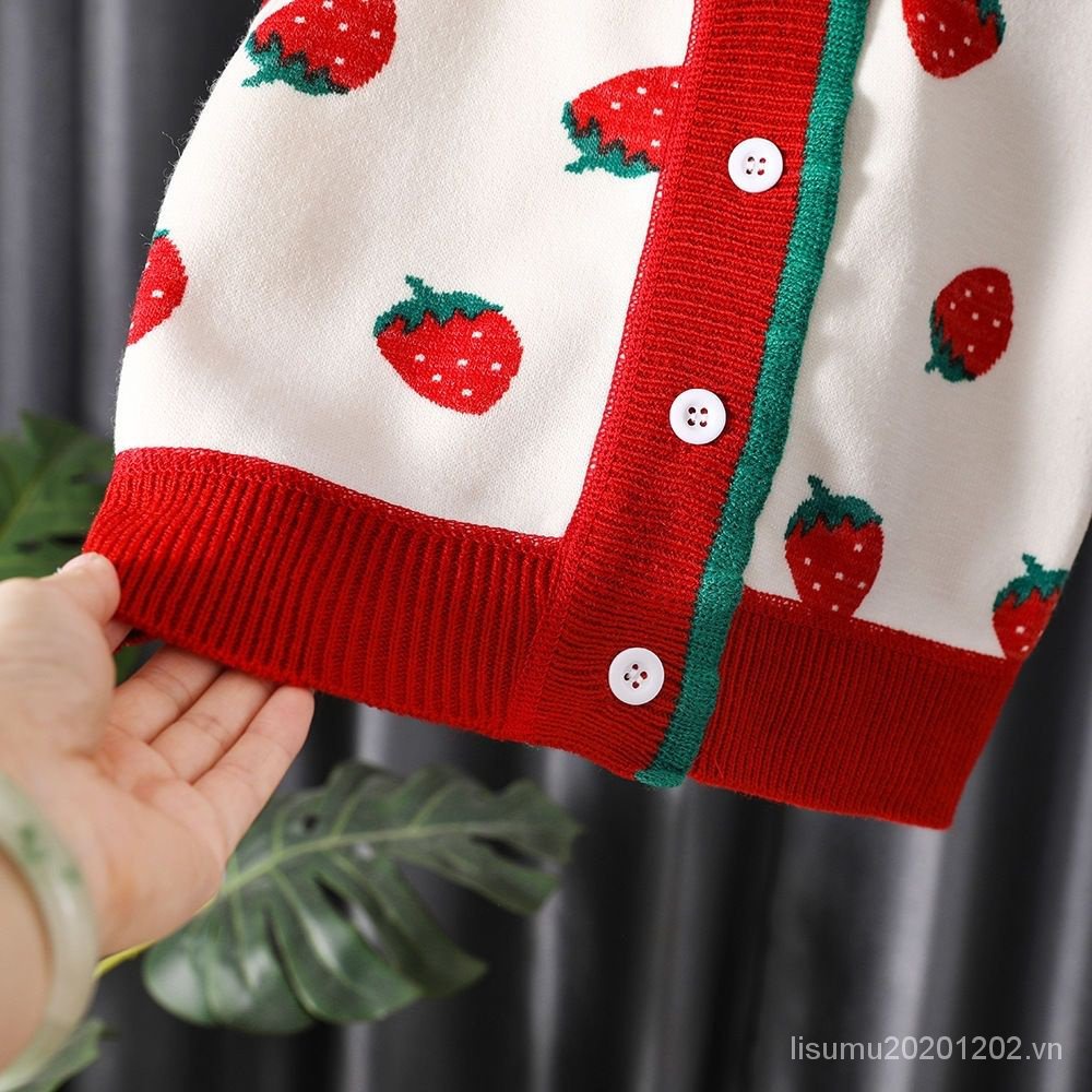 Áo Len Không Tay Lót Nhung Họa Tiết Dâu Tây Phong Cách Hàn Quốc Thời Trang Thu Đông Cho Bé Gái