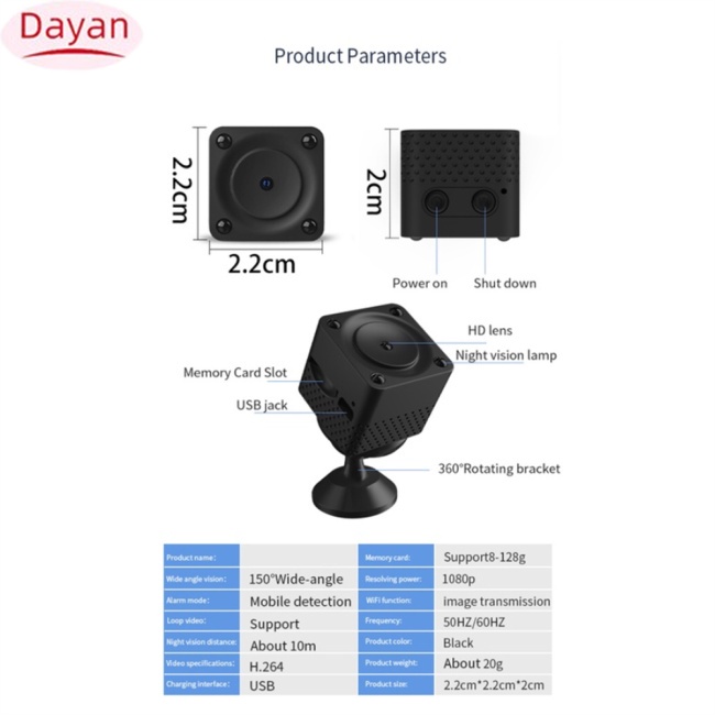 1 Bộ camera Hồng Ngoại mini cctv f9 1080p hd wifi ip Hỗ Trợ Quay Ban Đêm