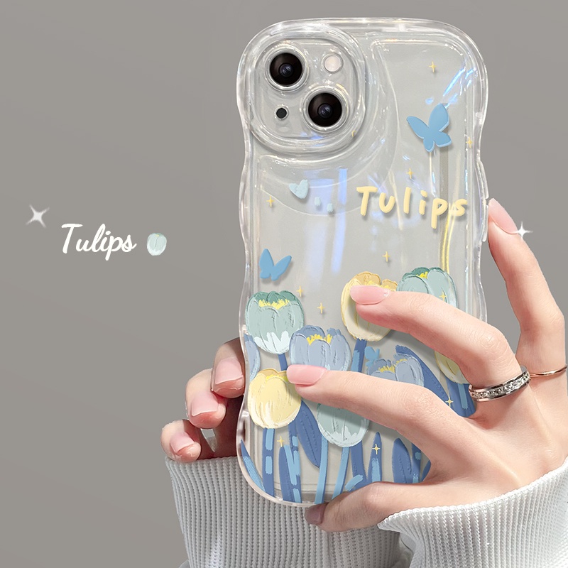 Ốp Điện Thoại Hình Hoa tulip Có Đệm Khí Chống Sốc Chống Rơi Cho iphone 7 7plus 8 8plus xs xr 11 12 13 14 15pro plus promax