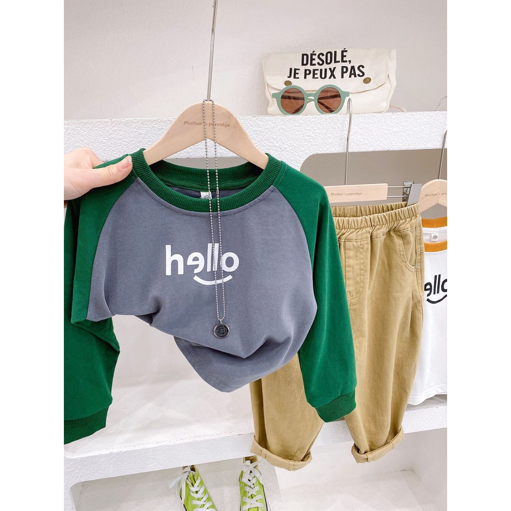 Áo Thun Tay Dài Cổ Tròn Bằng Vải cotton Màu Trơn Thời Trang Mùa Xuân 2023 Mới Dành Cho Bé Trai Bé Gái