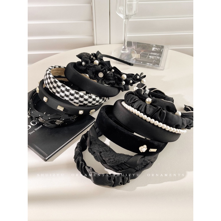 Băng Đô Cài Tóc Rửa Mặt Áp Suất Cao Hình Đầu Lâu Màu Đen Đính Ngọc Trai Phong Cách Mới Năm 2023