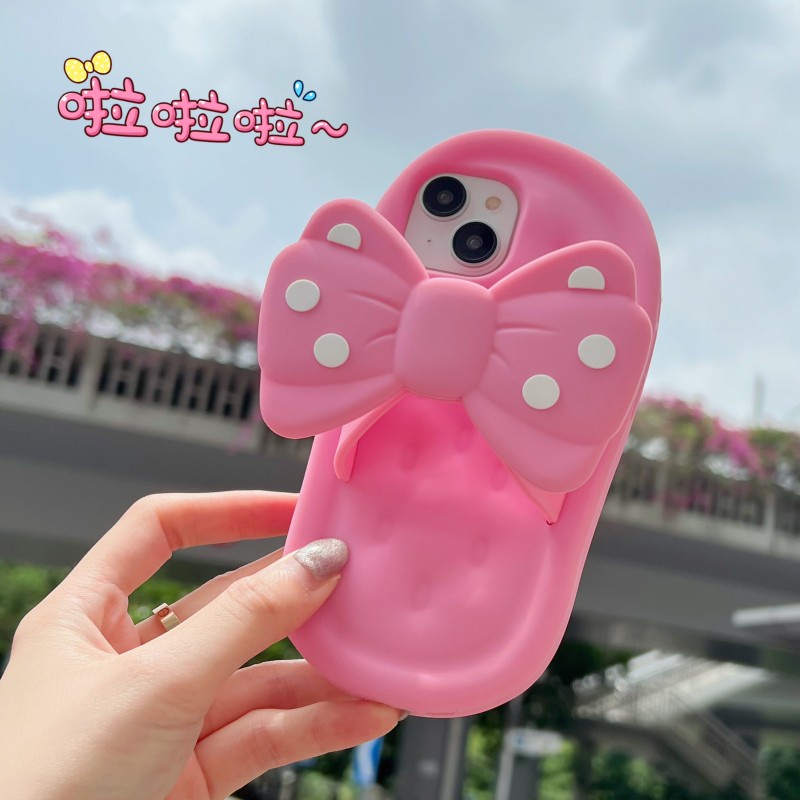 Ốp Điện Thoại Hình Dép Đính Nơ Họa Tiết Chấm Bi Cho iphone 11 12 13 14 pro max 14 pro max