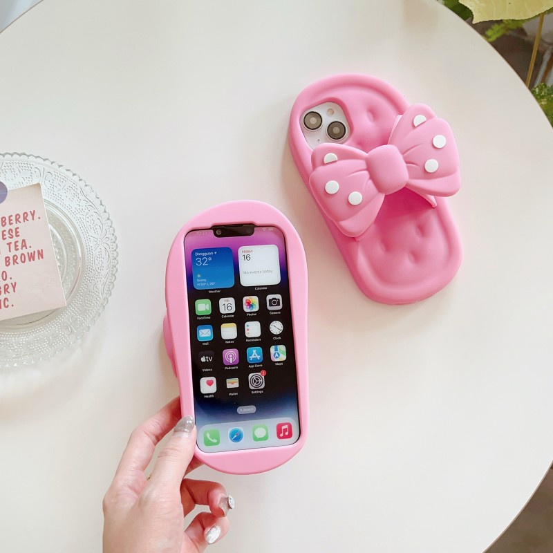Ốp Điện Thoại Hình Dép Đính Nơ Họa Tiết Chấm Bi Cho iphone 11 12 13 14 pro max 14 pro max