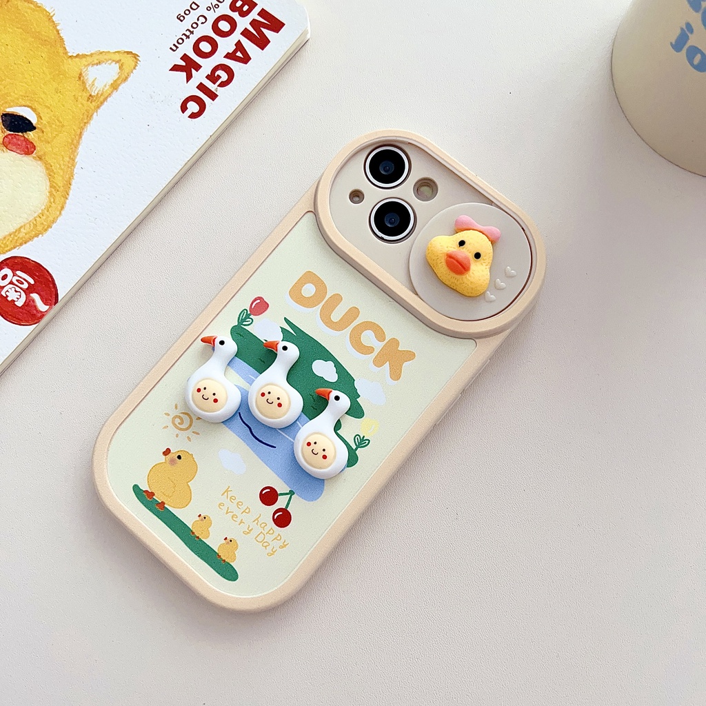 Dễ Thương Ốp Điện Thoại Mềm Hình Vịt 3d Có Nắp Trượt Bảo Vệ camera Cho iphone 14 promax 11 12 13 14 15 pro x xr xs max 7 8 plus