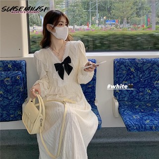 Sugemiusi Đầm Dài Tay Cổ Chữ v Phối Ren Thanh Lịch Phong Cách Pháp Thời Trang Mùa Thu Mới Cho Nữ