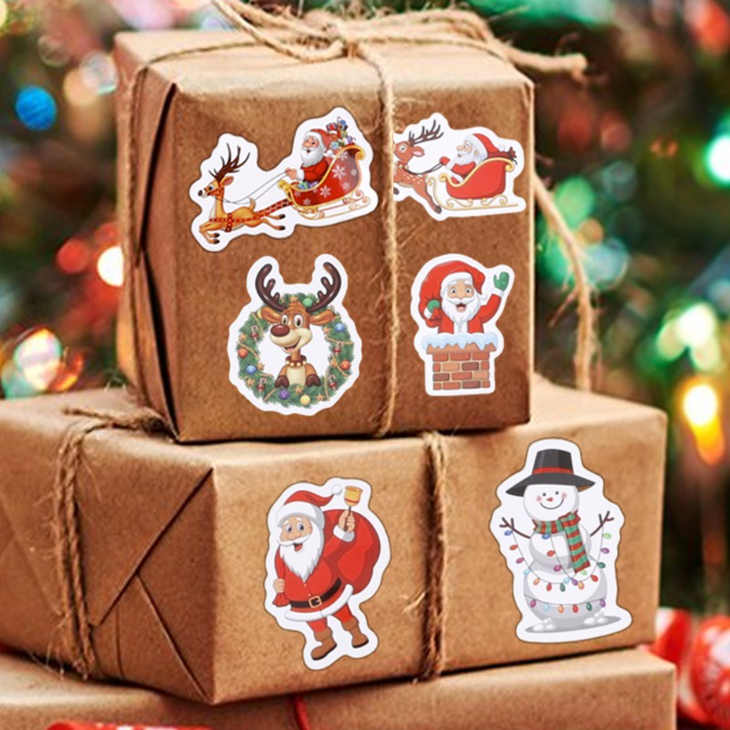 Set 50 Sticker Dán Trang Trí Giáng Sinh Hình Ông Già Noel Hoạt Hình Dễ Thương