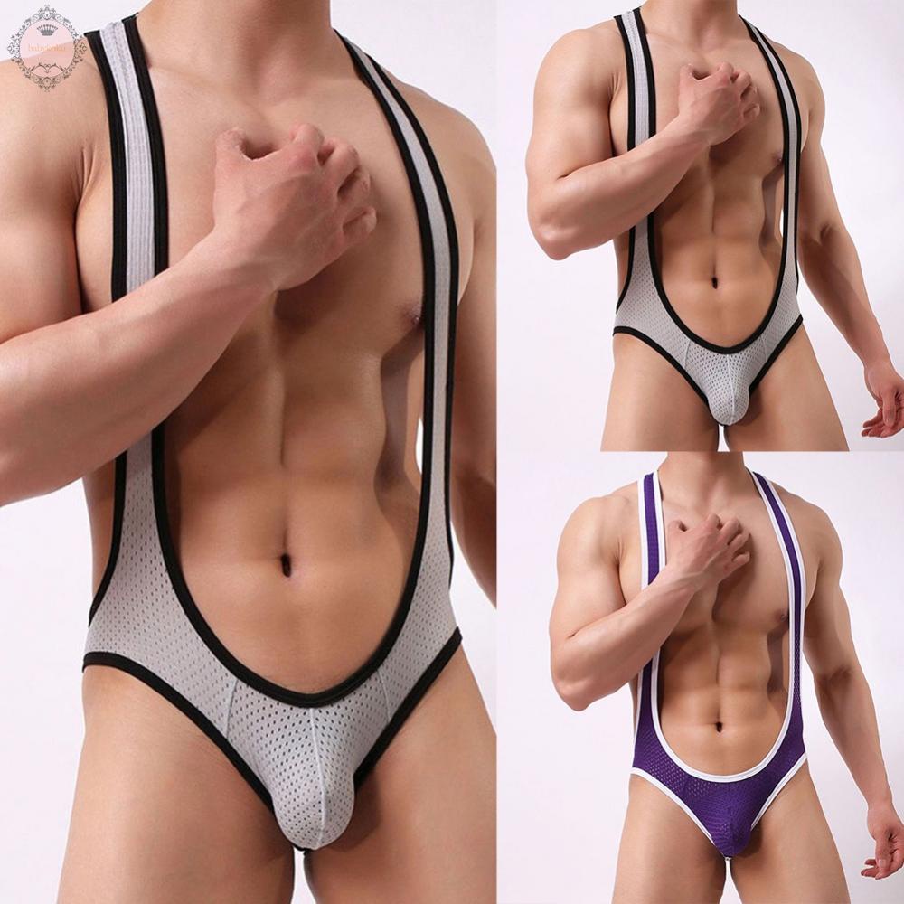 Men\'s Underwear Regular Rompers Sexy Singlet Solid Color Wrestling ️Mesh