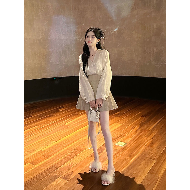 Haoge Bộ Áo + Chân Váy Hán Phục Đính Ngọc Trai Phong Cách Trung Hoa Thời Trang Mùa Hè x3tz#23916