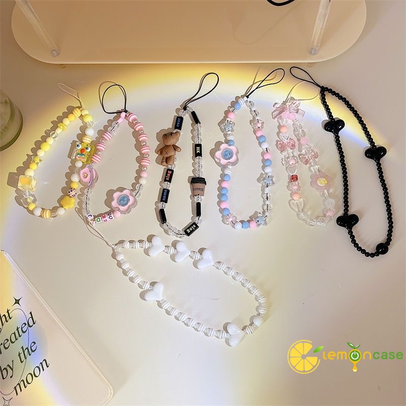 Thời Trang Dây Đeo Điện Thoại Dạng Chuỗi Hạt Thắt Nơ Trái Tim Phong Cách Hoạt Hình kpop