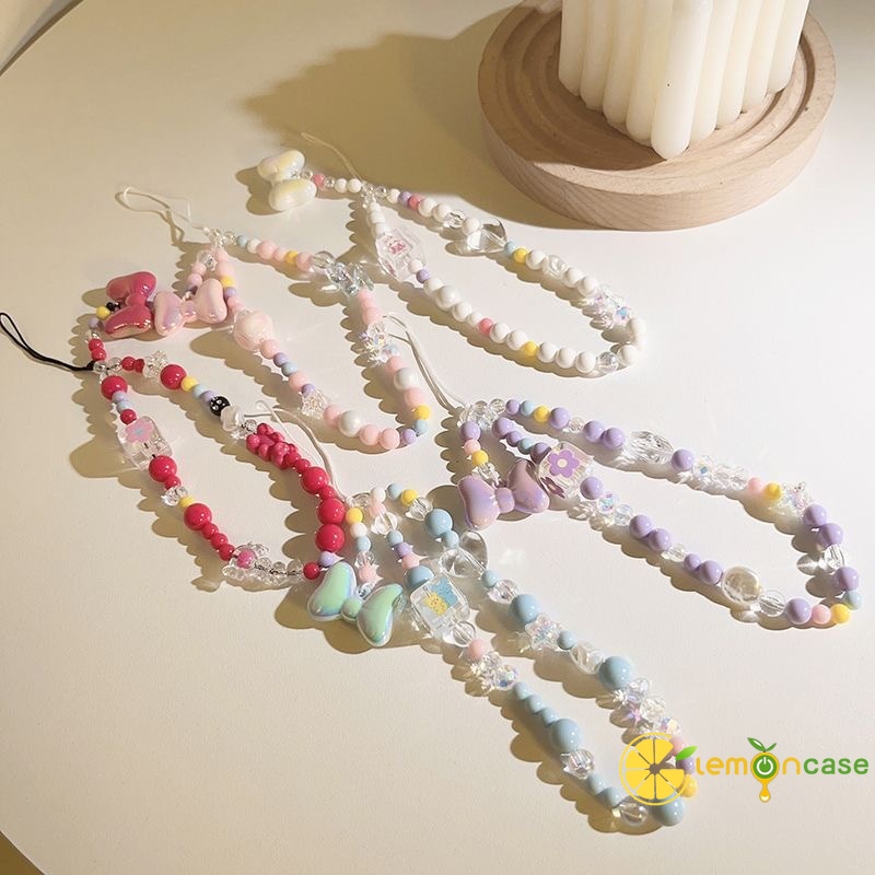 Thời Trang Dây Đeo Điện Thoại Dạng Chuỗi Hạt Thắt Nơ Trái Tim Phong Cách Hoạt Hình kpop