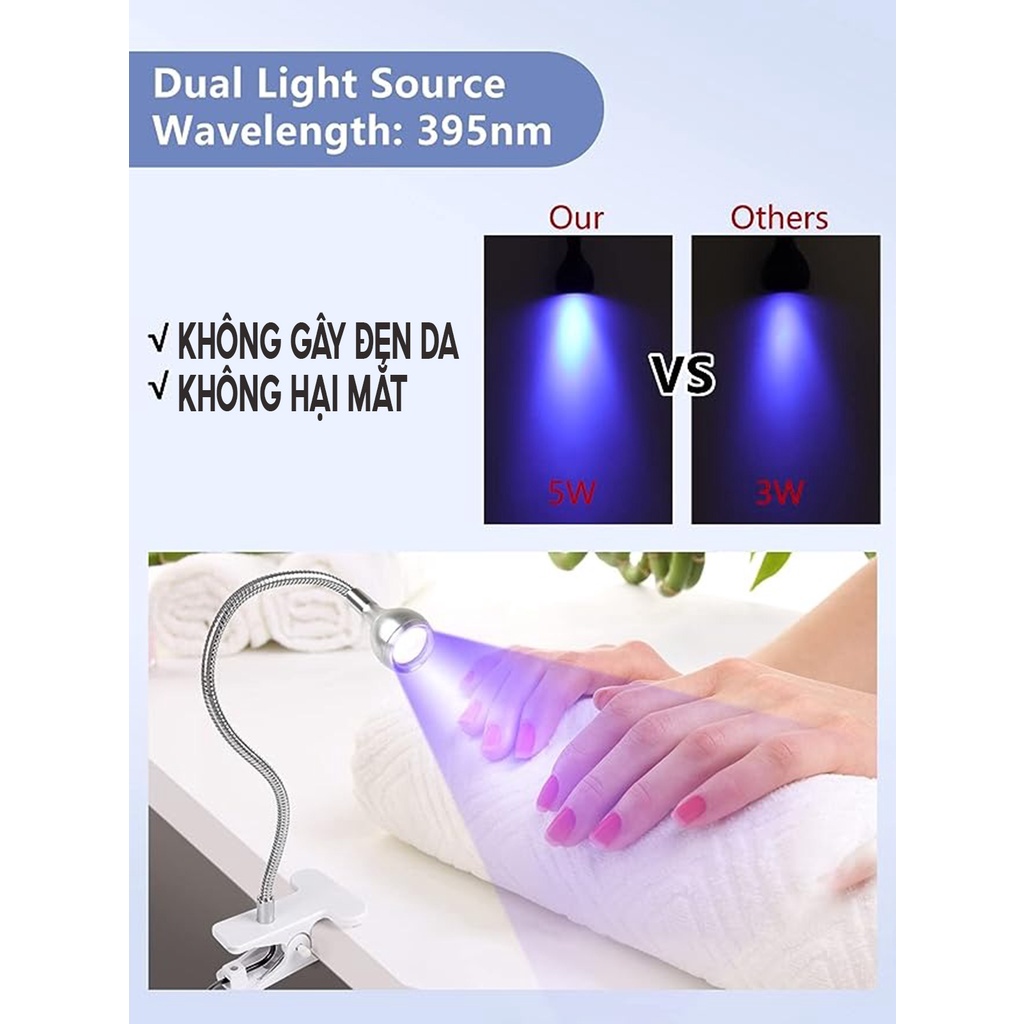Đèn LED Làm Móng Tay Nail Máy Sấy Khô Tia Cực Tím 3W Với 4 Độ Sáng Điều Chỉnh Linh Hoạt Dùng Để Hong Khô Móng Gel