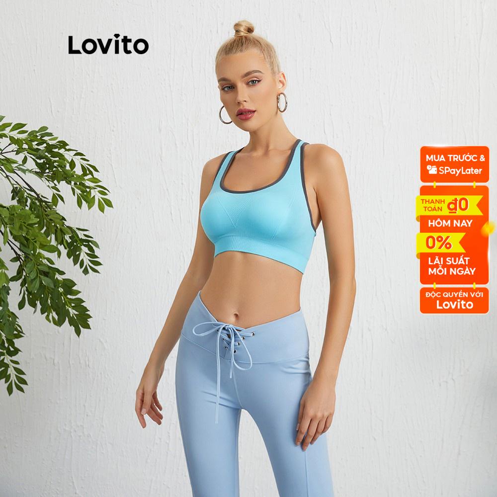 Áo ngực thể thao Lovito viền chéo màu xanh dương L09030