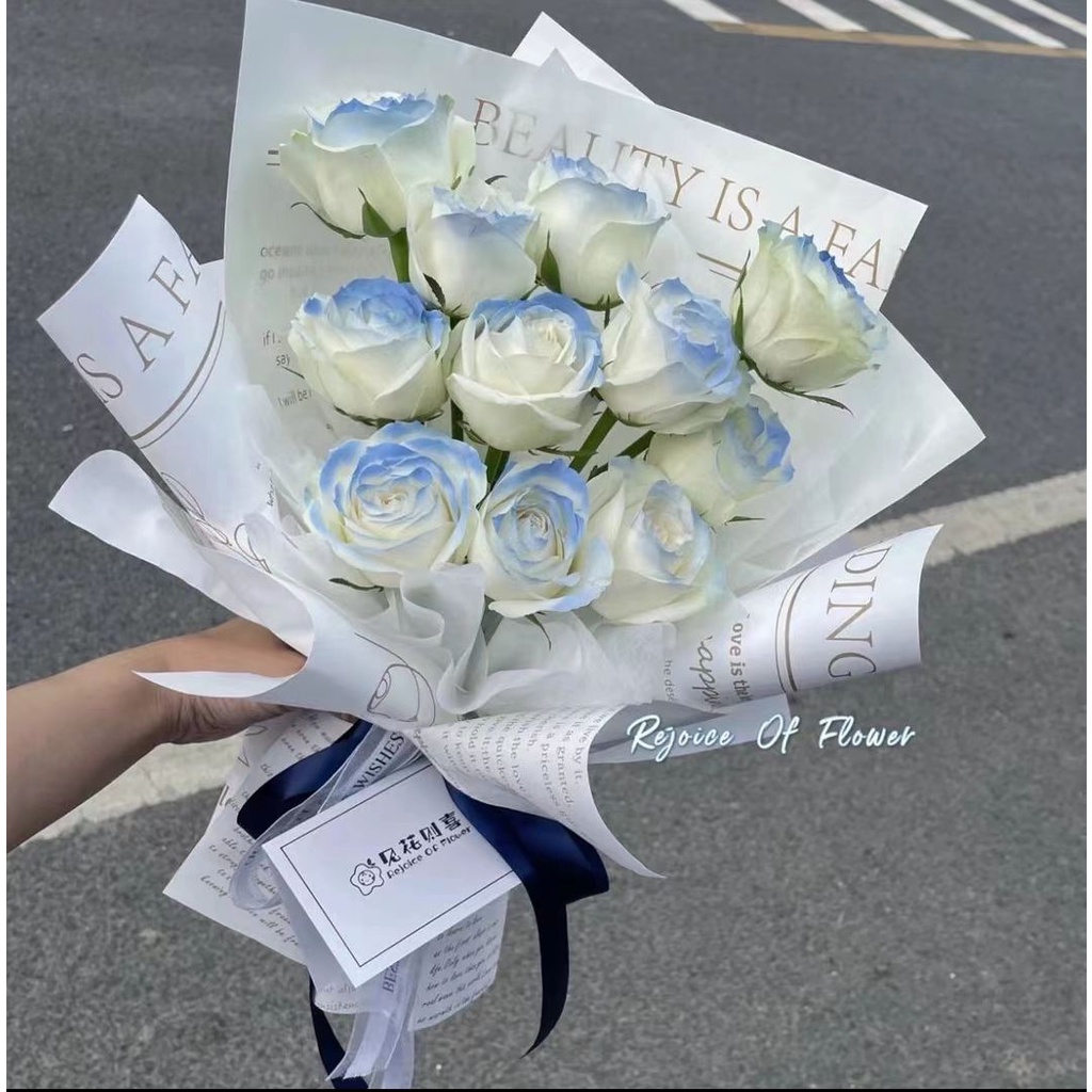 Cành Hoa Hồng Nhân Tạo Màu Xanh Dương Lạnh Nhiều Màu Trang Trí Nhà Cửa / Tiệc Cưới / Giáng Sinh diy