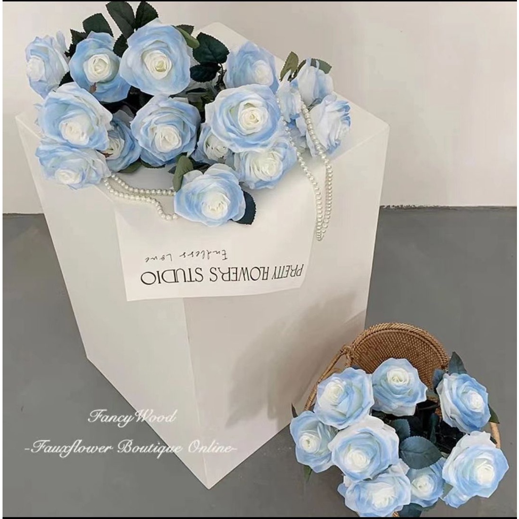 Cành Hoa Hồng Nhân Tạo Màu Xanh Dương Lạnh Nhiều Màu Trang Trí Nhà Cửa / Tiệc Cưới / Giáng Sinh diy