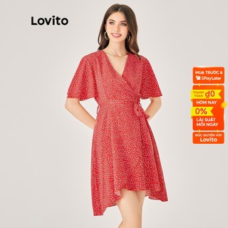 Đầm Lovito Boho Xù Viền Cổ V Ditsy Họa Tiết Hoa Cho Nữ LNE01014 (Đỏ)