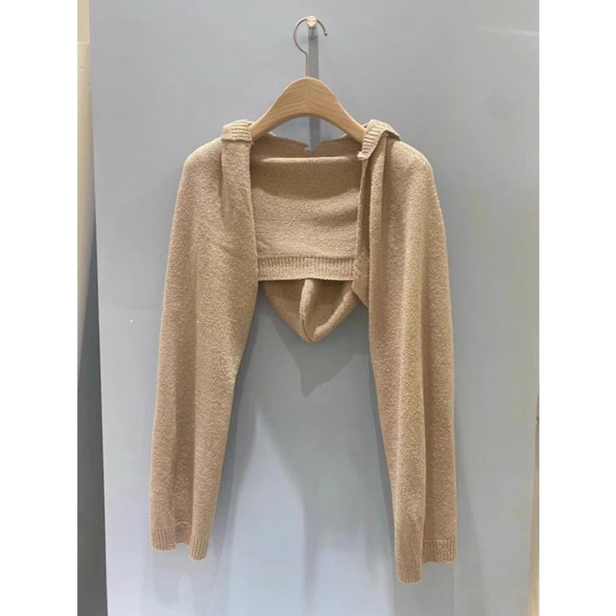 Korean fashion solid color short temperament all-match hooded long-sleeved knitwear early Autumn Sweater shawl Cape Women's fashionable MC suit RHO3 | BigBuy360 - bigbuy360.vn