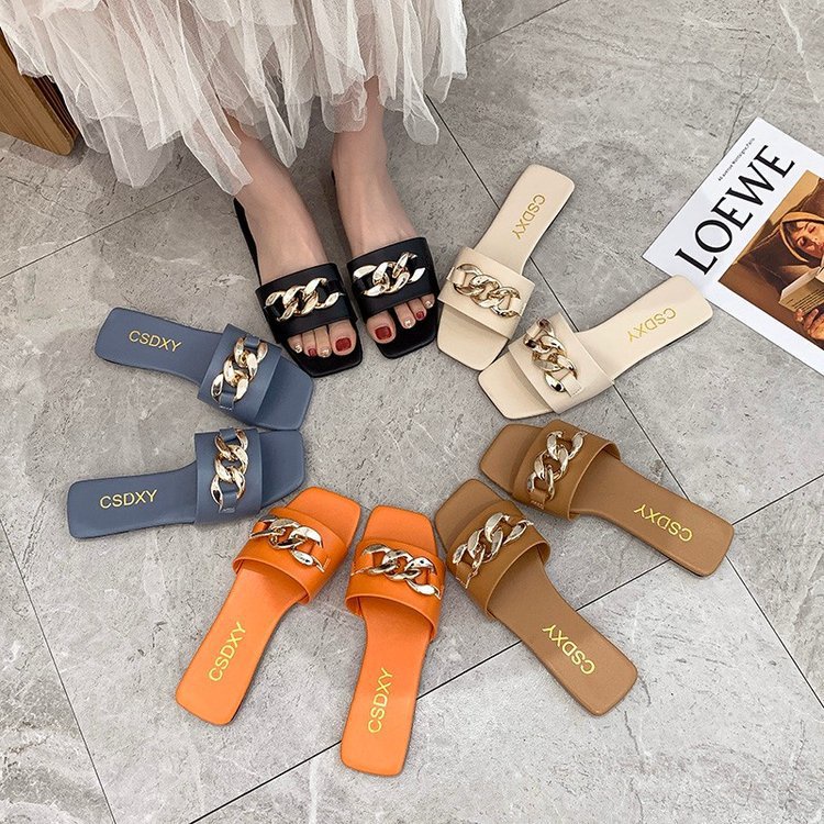 Dép Sandal Đế Bằng Phối Khóa Kim Loại Thời Trang Mùa Hè Cho Nữ