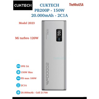 Pin sạc dự phòng 150W ZMI Cuktech 15 PB200P 20000mAh 2C1A Max 120W PD 100W PPS 5A Mi Turbro 120W