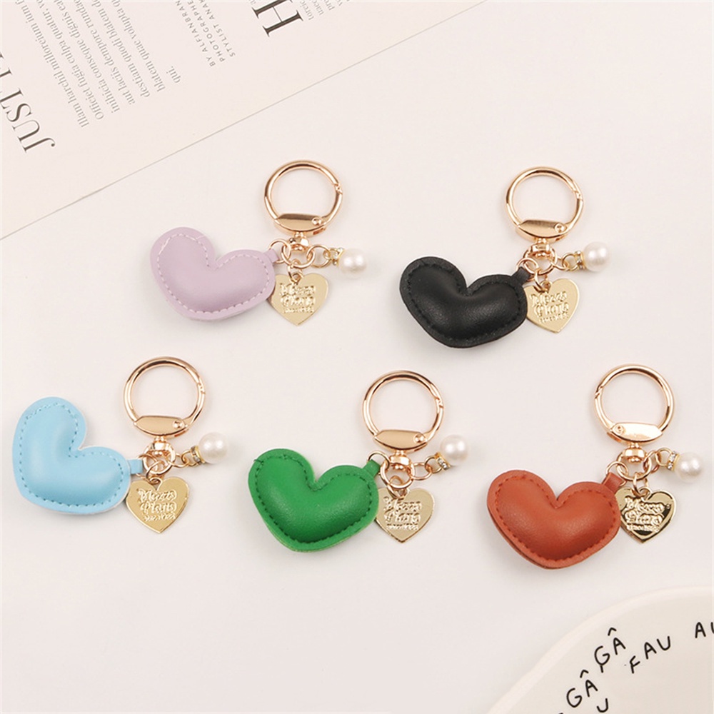 Móc Khóa Da pu Hình Trái Tim Đính Ngọc Trai Thời Trang Cho Nữ charms