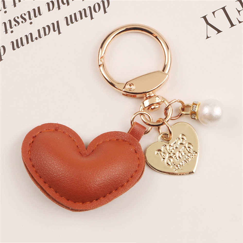 Móc Khóa Da pu Hình Trái Tim Đính Ngọc Trai Thời Trang Cho Nữ charms
