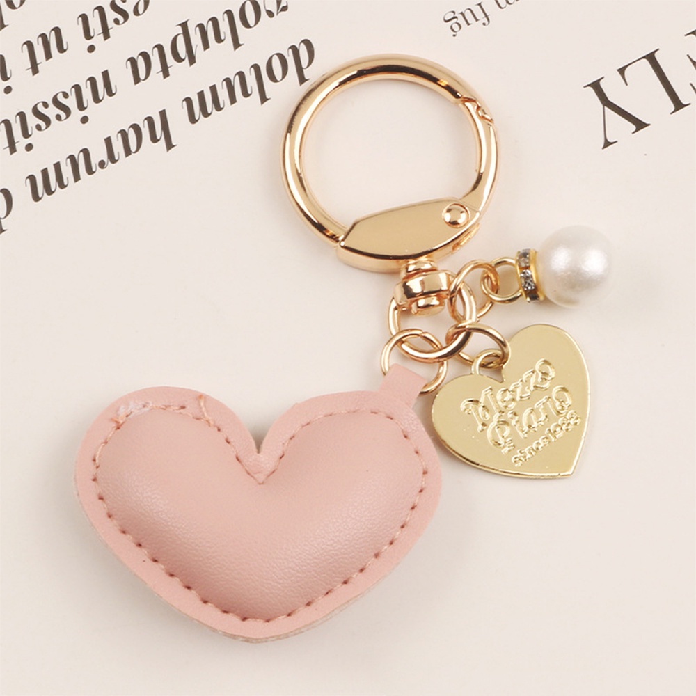 Móc Khóa Da pu Hình Trái Tim Đính Ngọc Trai Thời Trang Cho Nữ charms