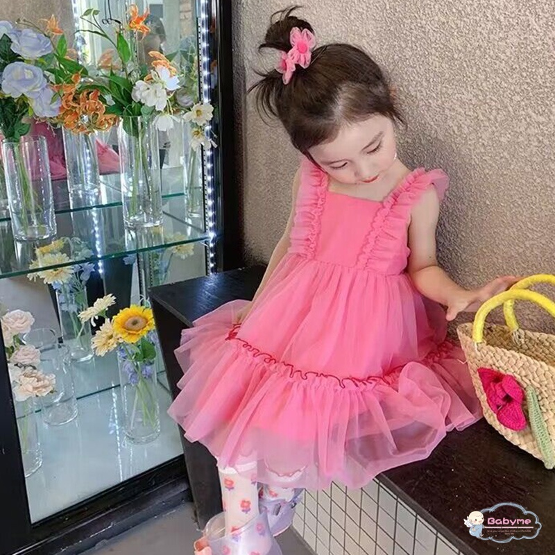 Đầm Công Chúa Bằng Vải Tuyn Màu Phấn Dễ Thương Thoải Mái Xinh Xắn Cho Bé Gái