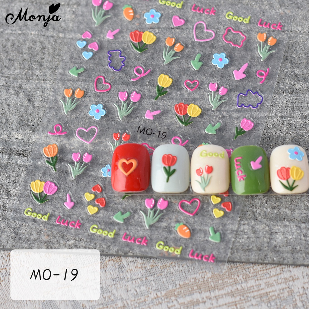 Monja Set 6 Nhãn Dán Móng Tay Tự Dính Họa Tiết Hoa Lá Thỏ Trắng 5d Dễ Thương Dùng Trang Trí Móng Nghệ Thuật diy
