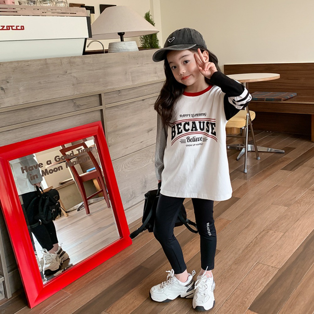 Áo Thun Tay Dài In Chữ Thời Trang Dành Cho Bé Gái