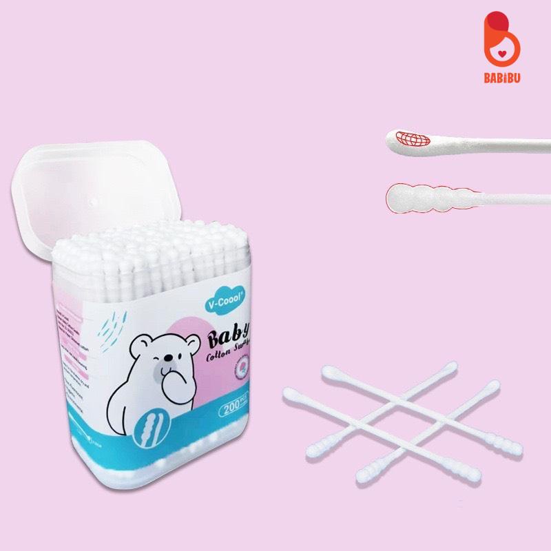 Tăm bông cho bé sơ sinh V-Coool, hộp 200-400 que Babibu - TBV