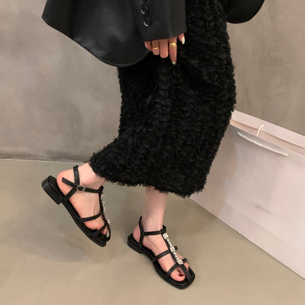 Giày Sandal Đế Mềm Đính Đá Thời Trang Mùa Hè Pháp 2023