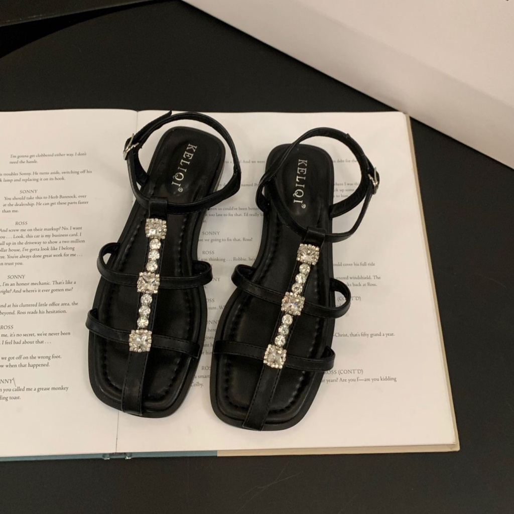 Giày Sandal Đế Mềm Đính Đá Thời Trang Mùa Hè Pháp 2023