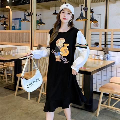 YHTN váy bầu tay dài bigsize set đầm bầu sơ mi Thời trang xinh dễ thương váy xuông bầu